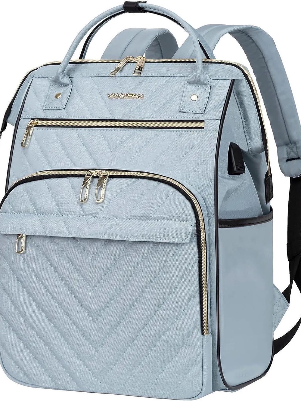 Vankean Backpack: Quilted Light Blue Backpack Tote for Women